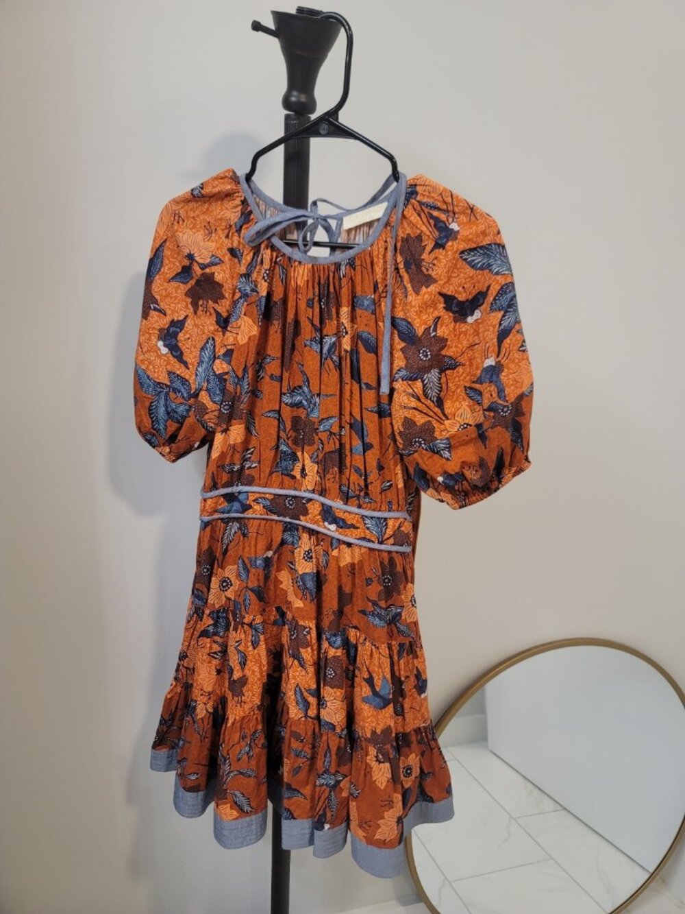 Ulla Johnson Sloane Puff Sleeve Keyhole Back Mini Dress Orange Floral Size 2